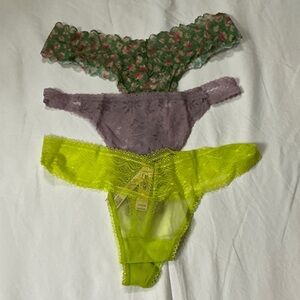 Victoria's Secret Lace Panty Trio - Green, Purple, Yellow